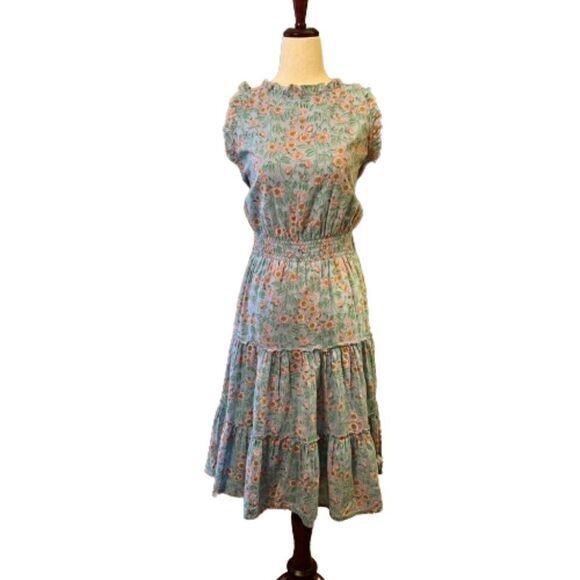 EUC Roller Rabbit x Erica Wilson Nantucket Tiered Floral Midi Dress Size SMALL - Picture 1 of 3